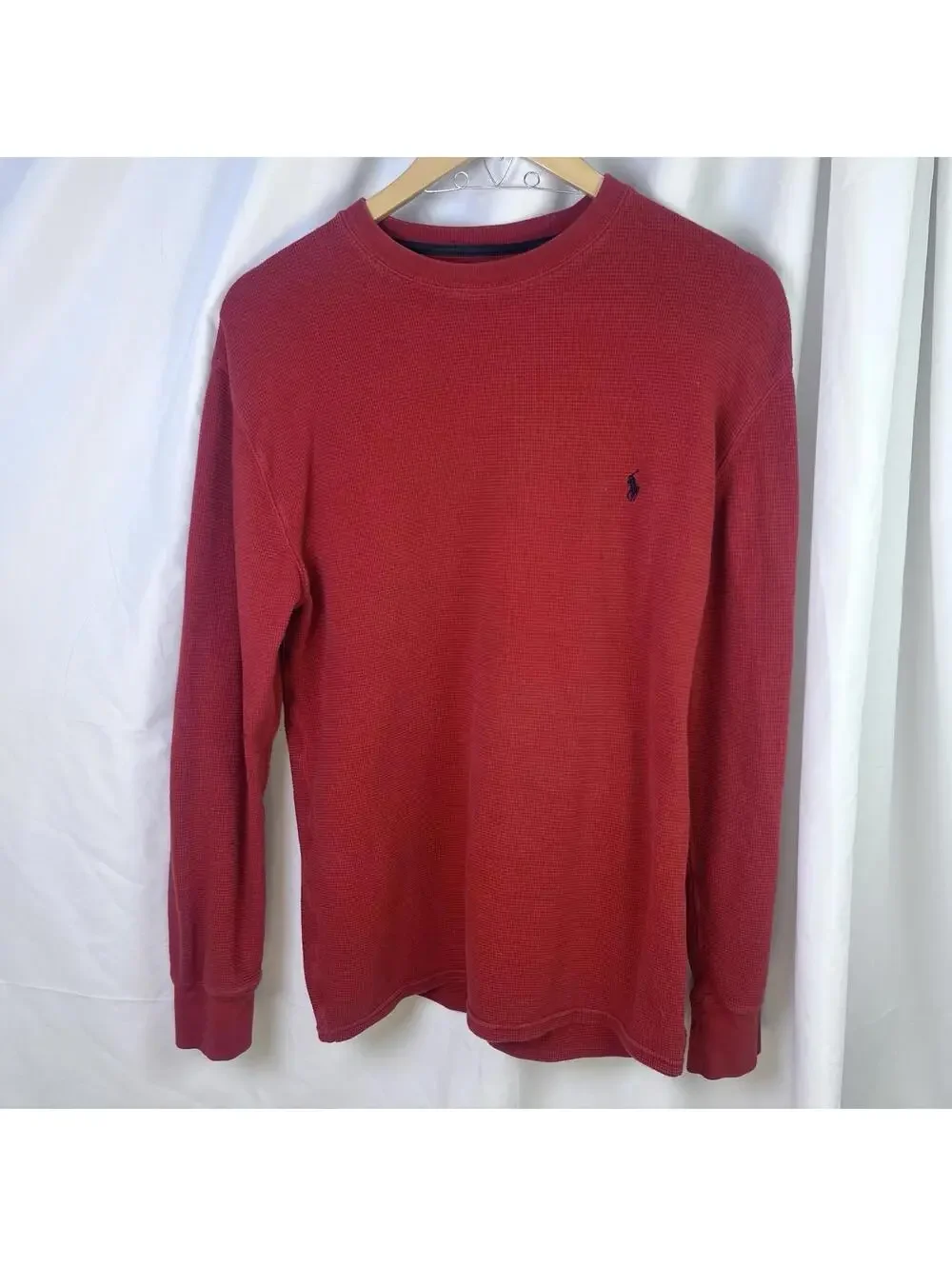 Polo Ralph Lauren Shirt Mens Large Red Waffle Knit Thermal Top Long Sleeve EUC